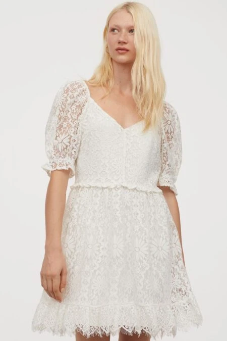 H&M H&M Short Lace Dress, Cream 1 H&M H&M Short Lace Dress, Cream