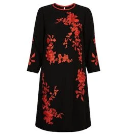 Hobbs Sunny Floral Print Sleeve Dress, Red/Black