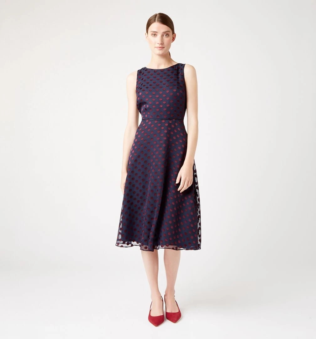 Hobbs Adeline Spot Dress, Navy/Burgundy 1 Hobbs Adeline Spot Dress, Navy/Burgundy