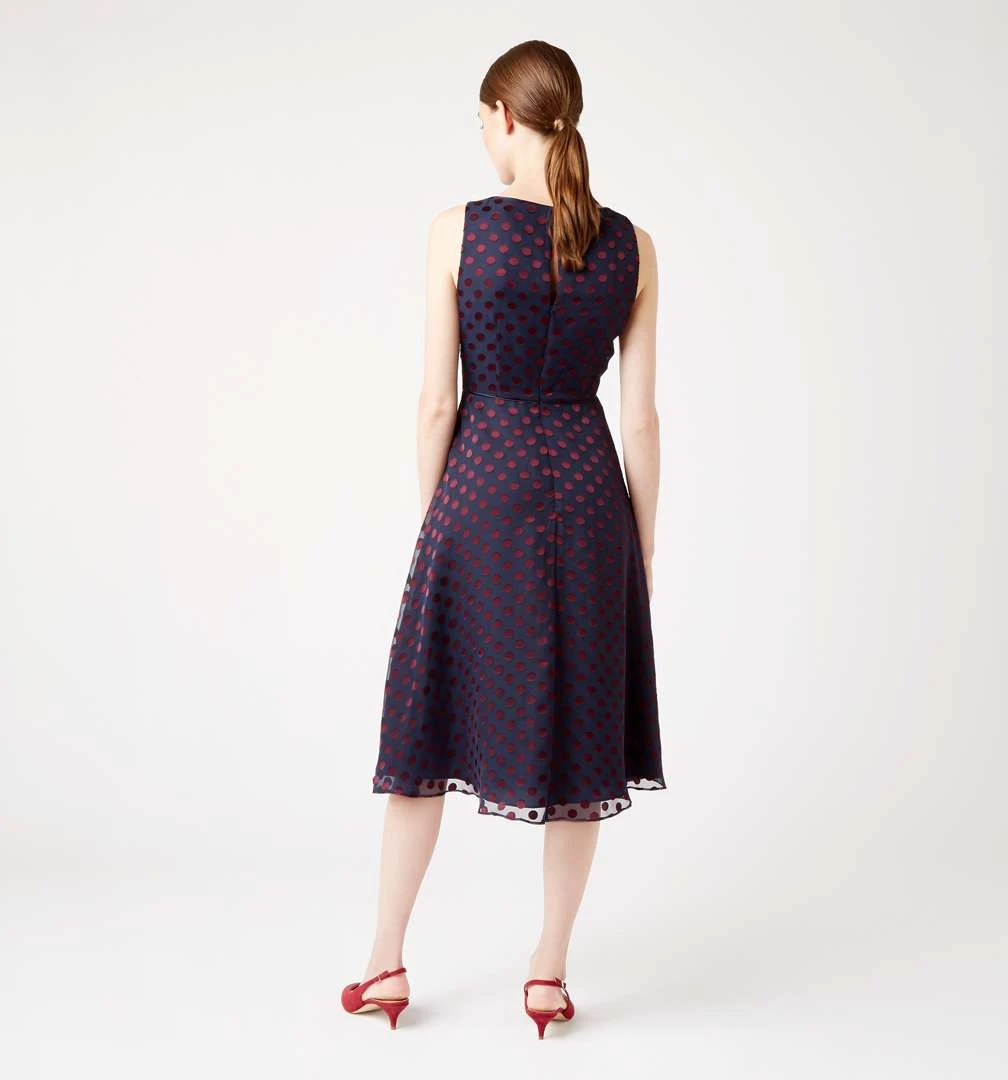Hobbs Adeline Spot Dress, Navy/Burgundy 2 Hobbs Adeline Spot Dress, Navy/Burgundy - Image 2