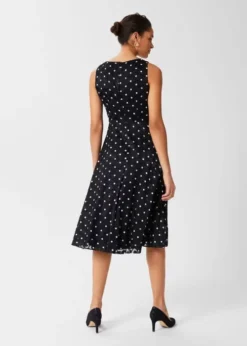 Hobbs Adeline Spot Fit And Flare Dress, Black/White -EleganceWear Store hobbs adeline spot fit and flare dress black white1 e1653597353727