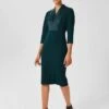 Hobbs Alisa 3/4 Sleeve A-Line Shift Dress, Dark Green