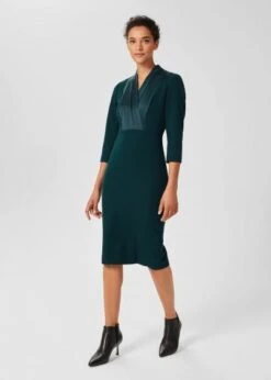 Hobbs Alisa 3/4 Sleeve A-Line Shift Dress, Dark Green
