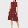 Hobbs Amina Floral Twist Neck Dress, Merlot/Red/Multi