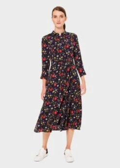 Hobbs Annette Floral Midi Dress, Midnight Blue/Multi