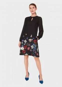 Hobbs Aura Floral Printed Sleeve Dress, Black/Multi