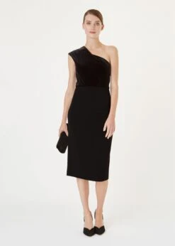 Hobbs Aurora One Shoulder Velvet Dress, Black