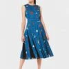 Hobbs Beatrix Satin Floral Fit And Flare Dress, Blue/Multi