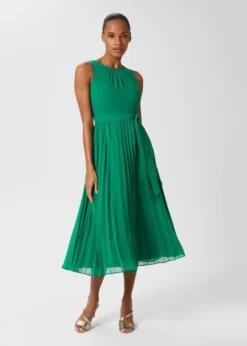Hobbs Blythe Pleated Fit And Flare Dress, Green