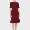 Hobbs Bria Peplum Sleeve Dress, Merlot/Dark Red