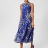 Hobbs Carly Floral Fit And Flare Dress, Blue/Multi/Yellow