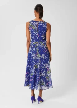 Hobbs Carly Floral Fit And Flare Dress, Blue/Multi/Yellow -EleganceWear Store hobbs carly floral fit and flare dress blue multi yellow1 e1653597832113
