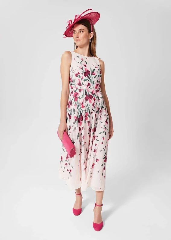 Hobbs Carly Floral Midi Dress, Blush Pink/Multi 1 Hobbs Carly Floral Midi Dress, Blush Pink/Multi
