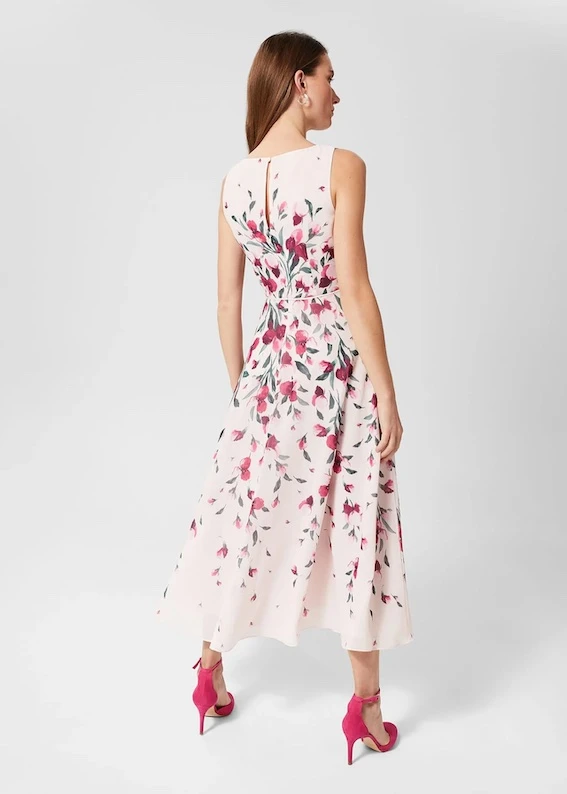 Hobbs Carly Floral Midi Dress, Blush Pink/Multi 2 Hobbs Carly Floral Midi Dress, Blush Pink/Multi - Image 2