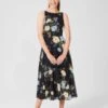 Hobbs Carly Floral Midi Dress, Navy Blue/Yellow