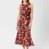 Hobbs Carly Floral Midi Dress, Red/Multi