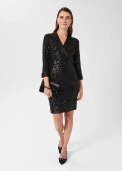 Hobbs Carys Sequin Tux Dress, Black