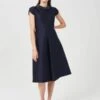 Hobbs Christie Silk Wool Embellished Dress, Navy Blue
