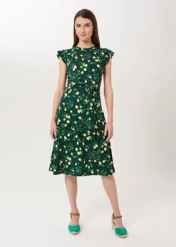 Hobbs Cici Jersey Printed Dress, Green/Yellow