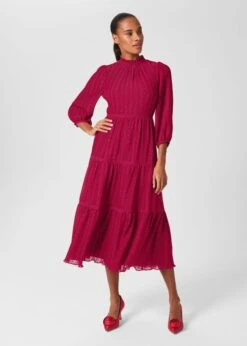 Hobbs Colette Tiered Fit And Flare Dress, Cerise Pink -EleganceWear Store hobbs colette tiered fit and flare dress cerise pink1 e1645203945771