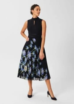 Hobbs Daniela Floral Pleated Dress, Navy/Multi -EleganceWear Store hobbs daniela floral pleated dress navy multi1 e1645264657597