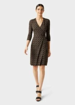Hobbs Delilah Jersey Wrap Dress, Black/Gold