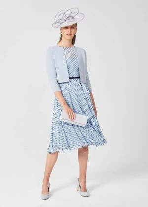 Hobbs Della Jacquard Spot Dress, Powder Blue/Black 1 Hobbs Della Jacquard Spot Dress, Powder Blue/Black