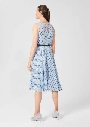 Hobbs Della Jacquard Spot Dress, Powder Blue/Black 2 Hobbs Della Jacquard Spot Dress, Powder Blue/Black - Image 2