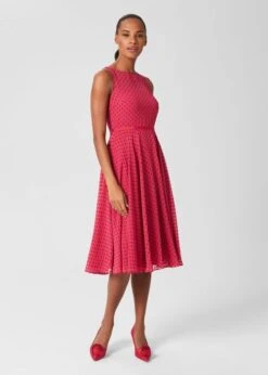 Hobbs Della Spot Fit And Flare Dress, Fuchsia Pink -EleganceWear Store hobbs della spot fit and flare dress fuchsia pink1 e1645206771346