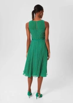 Hobbs Della Spot Fit And Flare Dress, Green/White -EleganceWear Store hobbs della spot fit and flare dress green white1