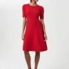 Hobbs Drew Knitted Skater A-line Sleeve Dress, Red