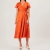 Hobbs Eleanor Wrap Sleeve Dress, Orange