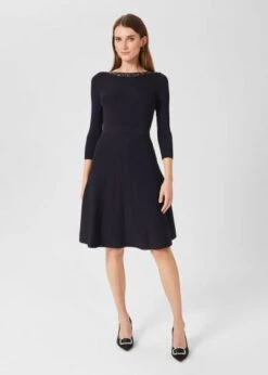 Hobbs Emily Knitted A-line Dress, Navy