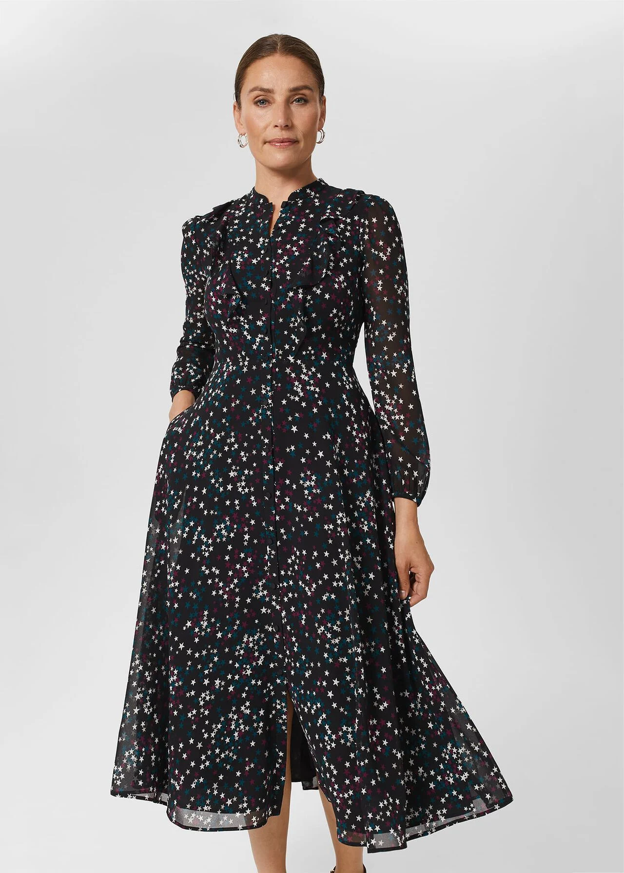 Hobbs Erin Star Fit And Flare Dress, Black/White 1 Hobbs Erin Star Fit And Flare Dress, Black/White