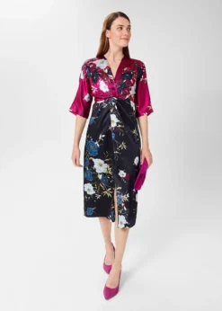 Hobbs Farrah Print Dress, Navy/Purple