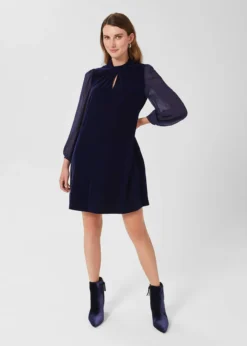 Hobbs Faye Velvet A Line Dress, Midnight Navy