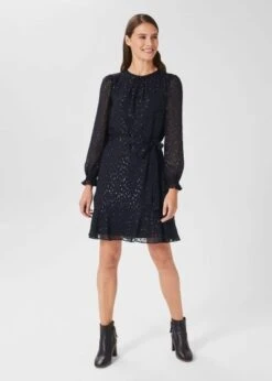 Hobbs Frances Sequin Long Sleeve Dress, Navy