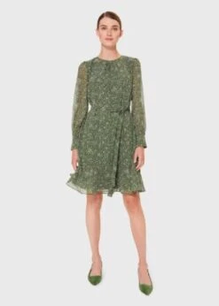Hobbs Frances Spot Sleeved Dress, Green/White