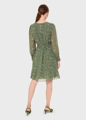 Hobbs Frances Spot Sleeved Dress, Green/White 2 Hobbs Frances Spot Sleeved Dress, Green/White - Image 2