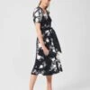 Hobbs Indah Satin Floral Shirt Dress, Black/White