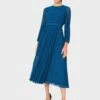 Hobbs Isabella Spot Pleated Midi Dress, Blue