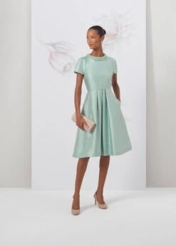 Hobbs Jocelyn Wool Silk Fit And Flare Dress, Sage Green