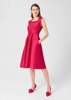 Hobbs Julietta Wool Silk Fit And Flare Dress, Fuchsia Pink -EleganceWear Store hobbs julietta wool silk fit and flare dress fuchsia pink1 e1645203110212