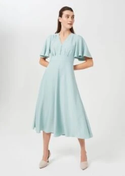 Hobbs Kristin Satin Midi Dress, Pale Thyme Green