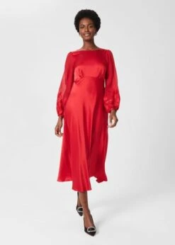 Hobbs Lenora Silk Fit And Flare Dress, Red
