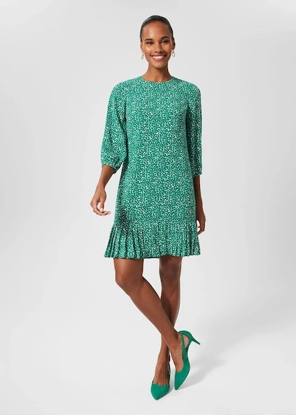 Hobbs Liana Spot A Line Dress, Green/White 1 Hobbs Liana Spot A Line Dress, Green/White