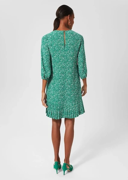Hobbs Liana Spot A Line Dress, Green/White 2 Hobbs Liana Spot A Line Dress, Green/White - Image 2