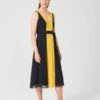 Hobbs Lila V Neck Midi Dress, Black/Yellow