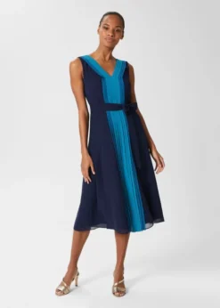 Hobbs Lila V Neck Midi Dress, Navy/Blue