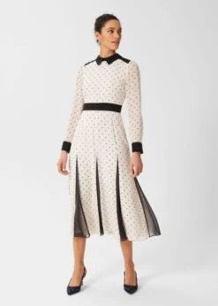 Hobbs Lilibelle Silk Sleeve Dress, Cream/Black -EleganceWear Store hobbs lilibelle silk sleeve dress cream black1 e1645204753857